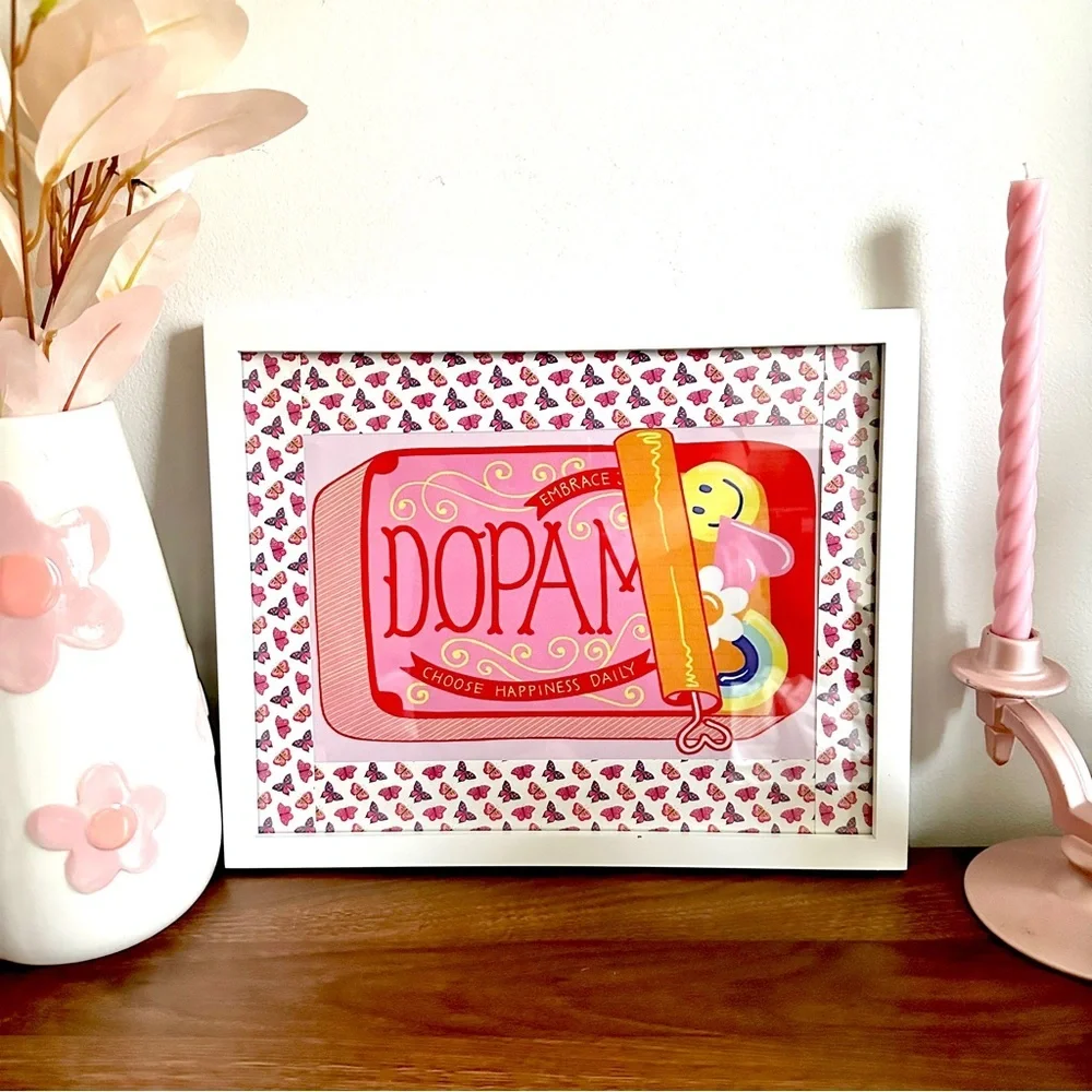 Dopamine Tin Canvas Print Butterfly Border Sardine Tin Happy Wall Art Framed